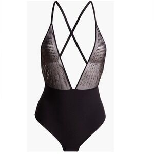 Etam‎ Effusion Rhinestone Bodysuit Lingerie, Sexy Black Crystal, Size Small, NWT